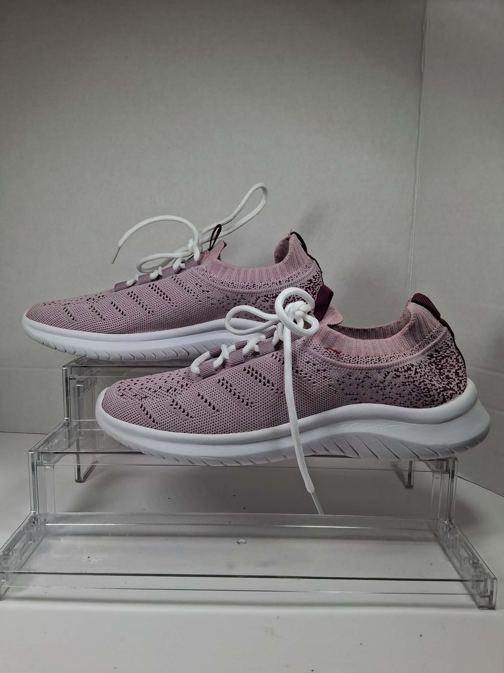 Geers Women's Pink/White Knit Lace-Up Low Top Athletic Sneakers D7928-MF Sz: 9